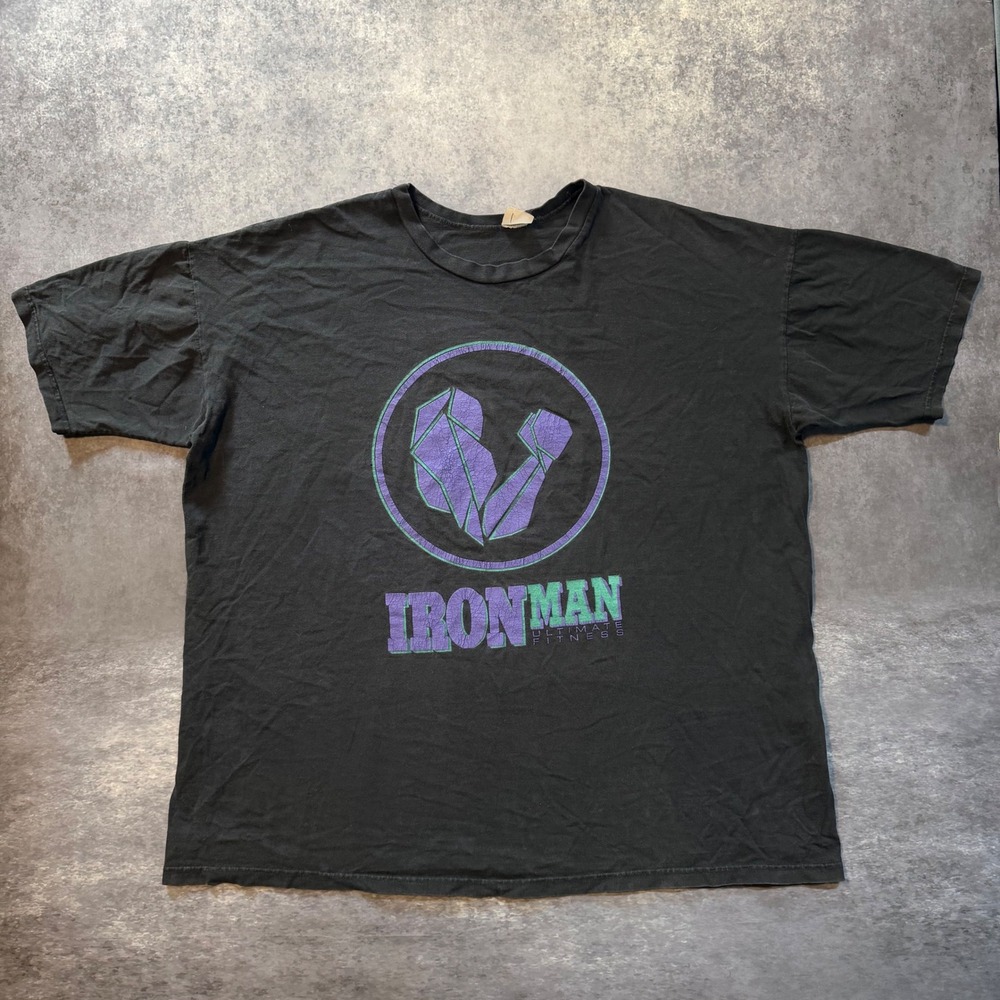 VTG 90s IronMan Ultimate Fitness T Shirt 3XL Black Gym Tee Bodybuilding Faded